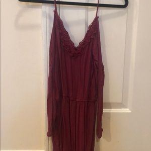 Adorable off- shoulder long sleeve romper magenta